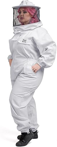 Miniatura 3 de Bees & Co U73P Plus - Traje de apicultor de algodón natural con velo redondo, XXL, blanco