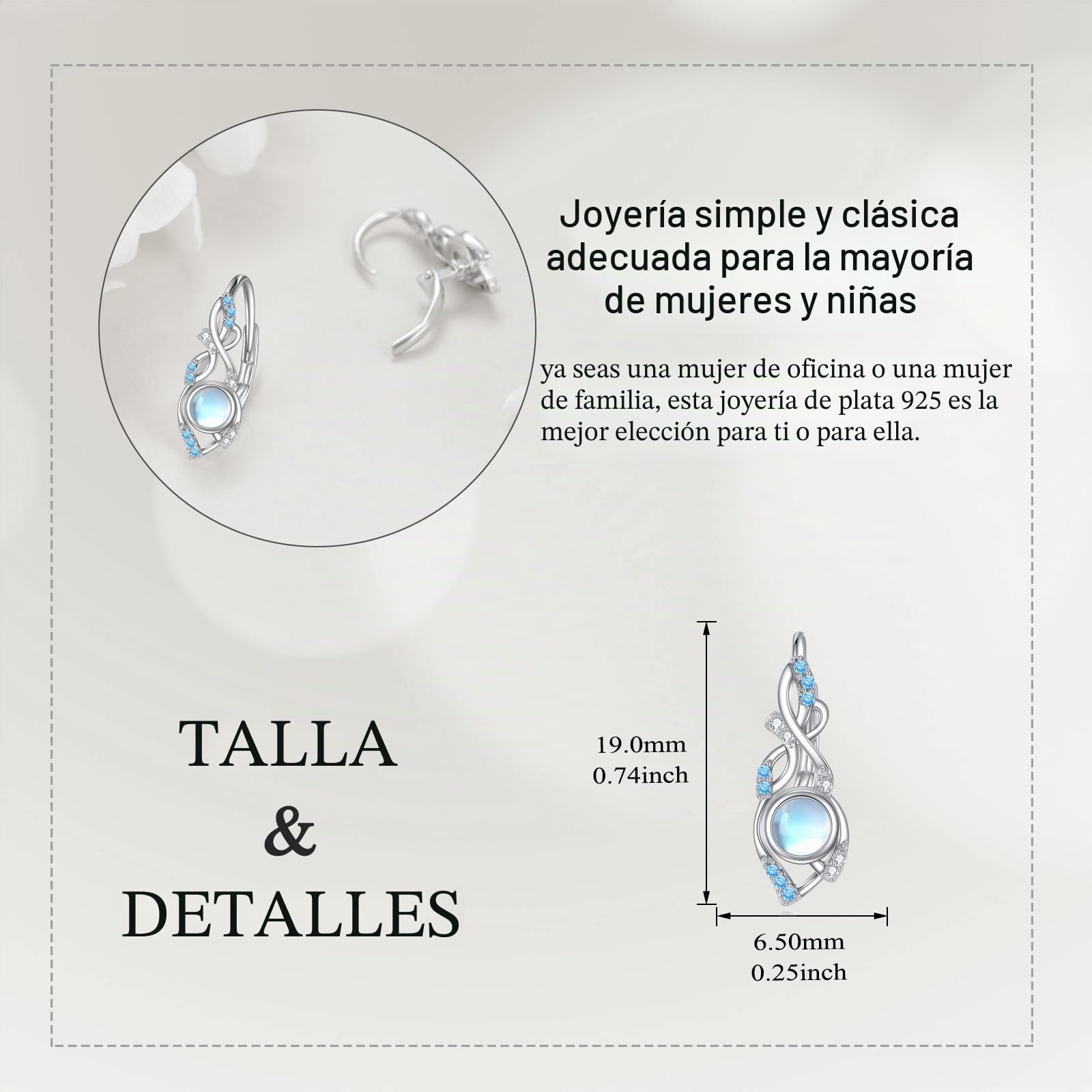 Pendientes de Flores para Mujer en Plata de Ley con Piedra Lunar/Chakra Pendientes de Alambre Regalo para Niñas