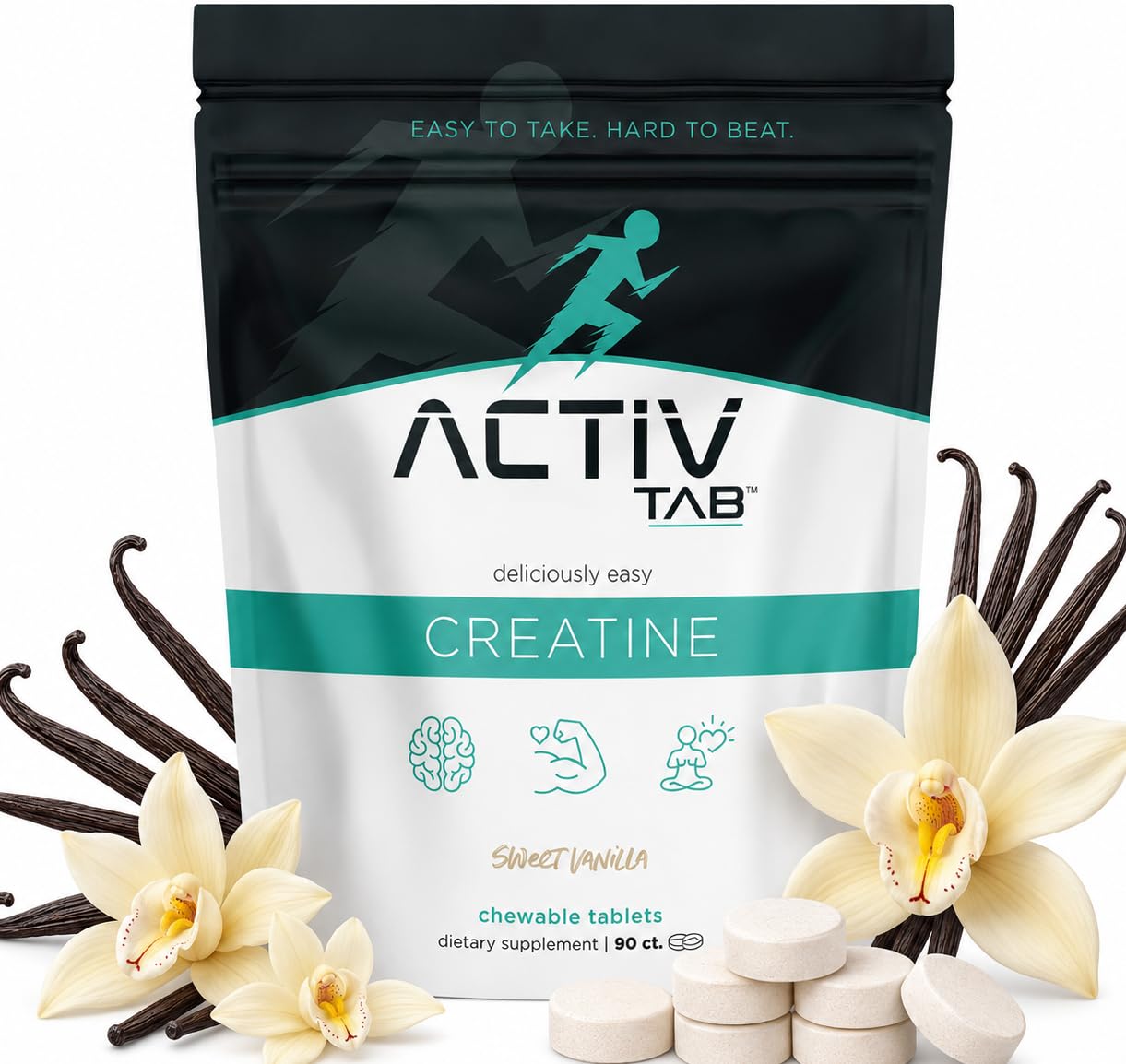 ActivTab Suplemento de Creatina Monohidratada em Comprimidos Mastigáveis, Baunilha Doce, 90 comprimidos