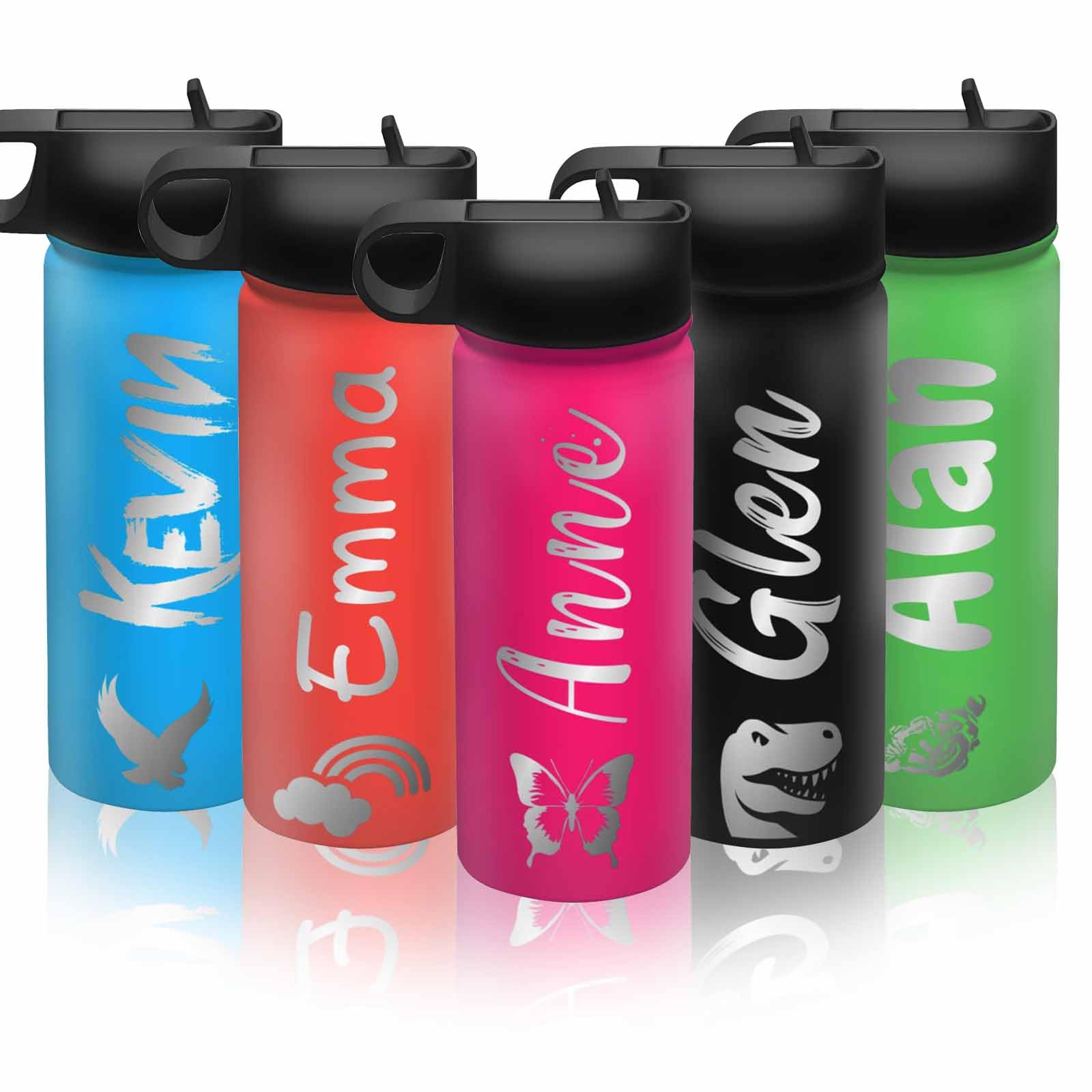 LLLGSH Custom Insulated Water Bottle - Personalised Water Bottle with Straw - Engraved Name Stainless Steel Sports Water Bottle -Custom Water Bottles for School Girls Boys Men Women -18 Oz