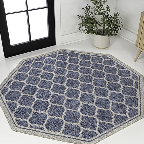 JONATHAN Y SMB109D-5TGN Trebol Moroccan Trellis Textured Weave Navy/Gray 5' Octagon Indoor/Outdoor Area Rug, Non-Shedding, Stain Resistant, Fade Resistant, Easy-Cleaning for Backyard Patio, Porch