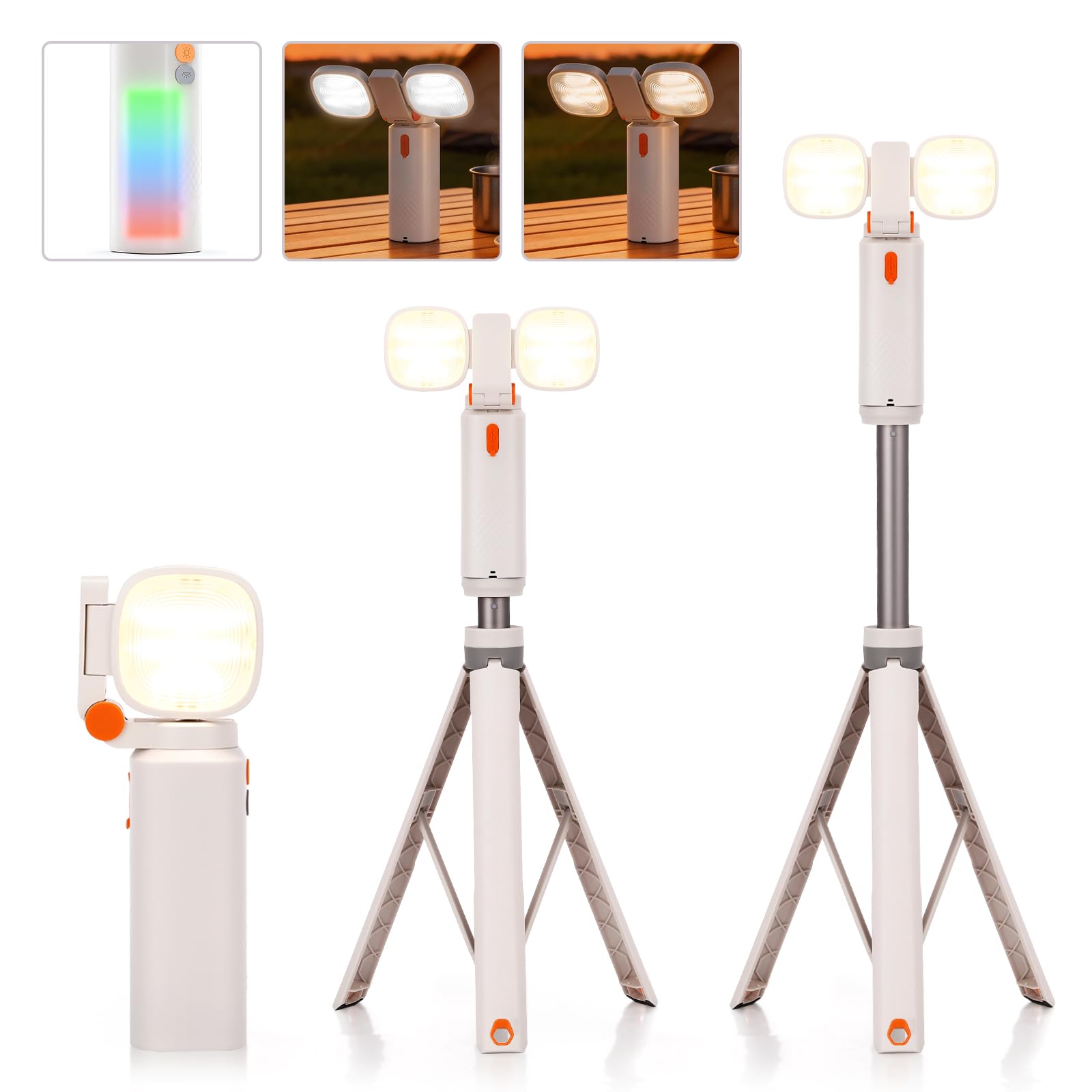 Tomshine Lampada da Campeggio LED con Treppiede IP54 | Faretto LED 2000LM Ricaricabile, 10000mAh Fino a 120h, Powerbank 5V 2A, Doppi Pannelli Orientabili 360°, 10 Modalita RGB