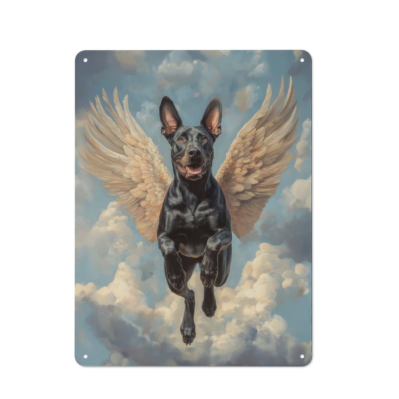 Junmoney Doberman With Angel Wings Pet Loss Memorial Rustic Tin Sign 40X30cm Featuring For Bar Or Restaurant, A Housewarming Gift For Bar Decor Enthusiasts