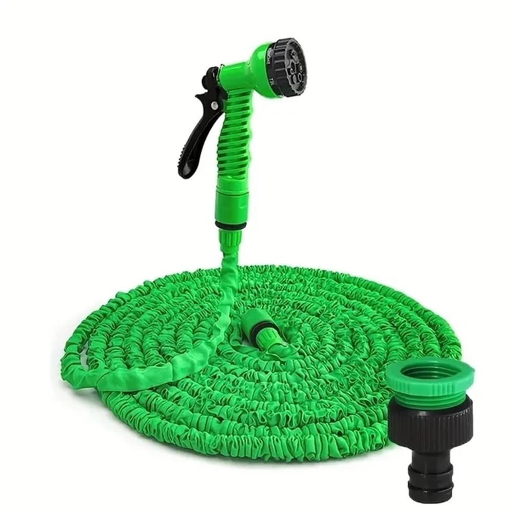 Expandable Magic Hose - High-Pressure Car Wash with 7 Water Spraying Functions(Green,75ft)