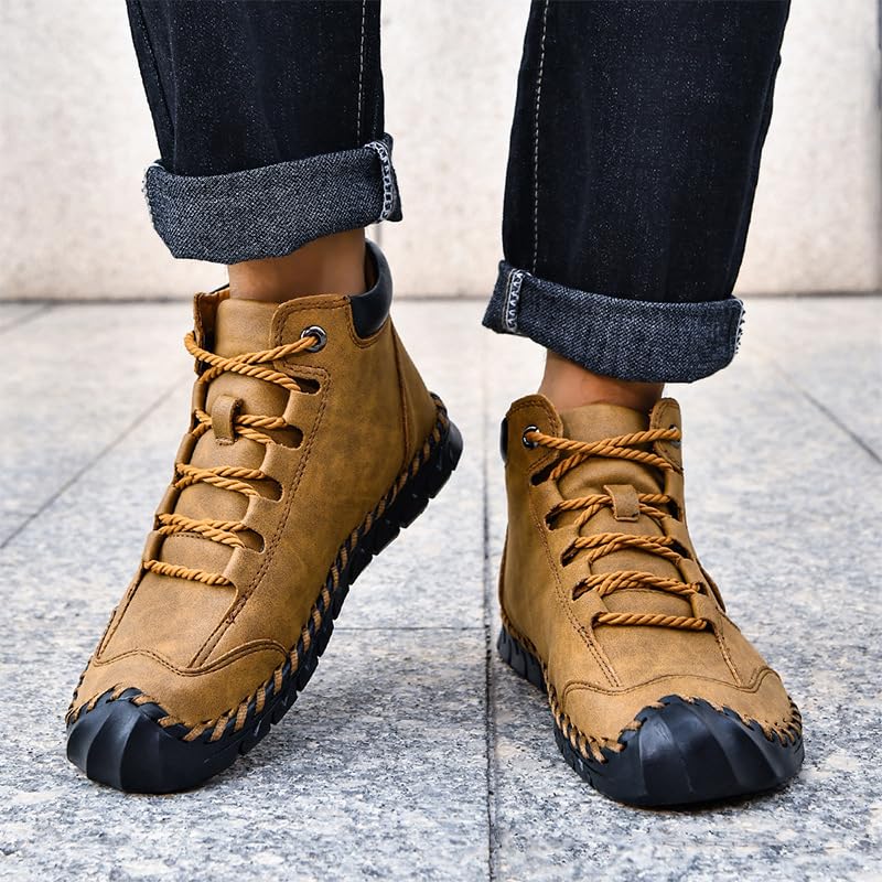 Zenfaze Boots for Men,Men's Comfortable Handmade Leather Boots,Mens Shoes Wide, Lace Up Waterproof, Arch Support Non-Slip Arch Support Waterproof Hiking Shoes Walking Sneakers3