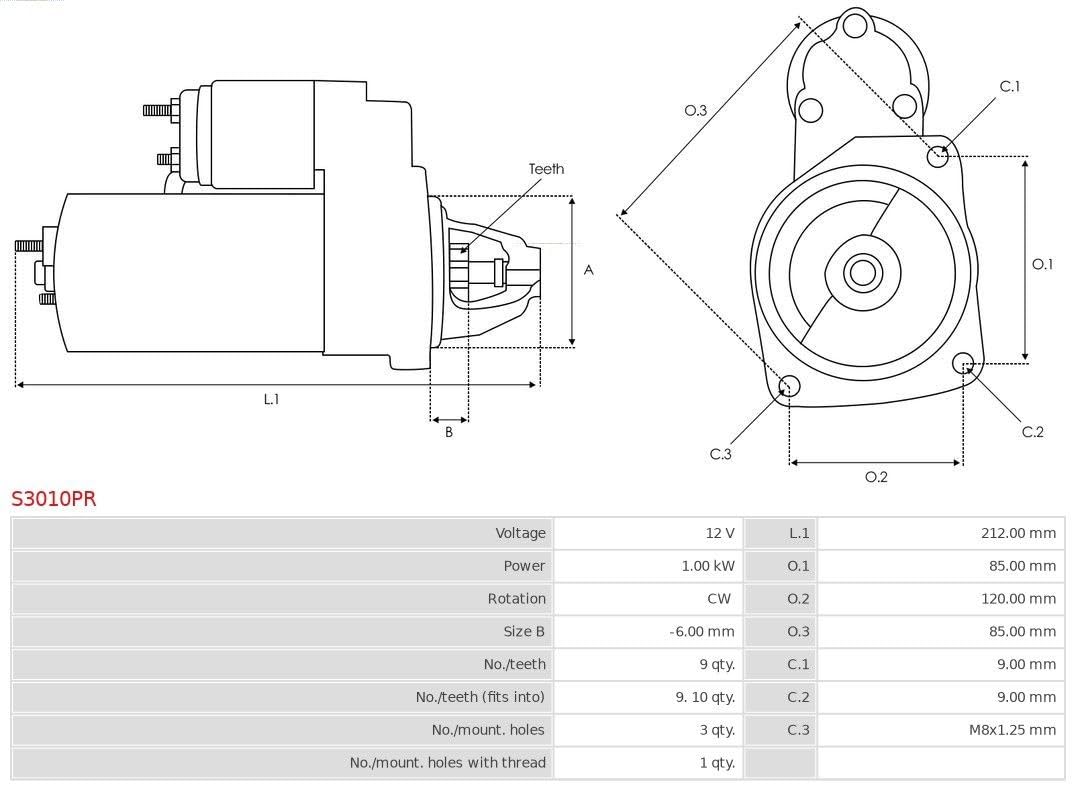 Moteur de démarrage AS-PL remanufacturé - S3010PR