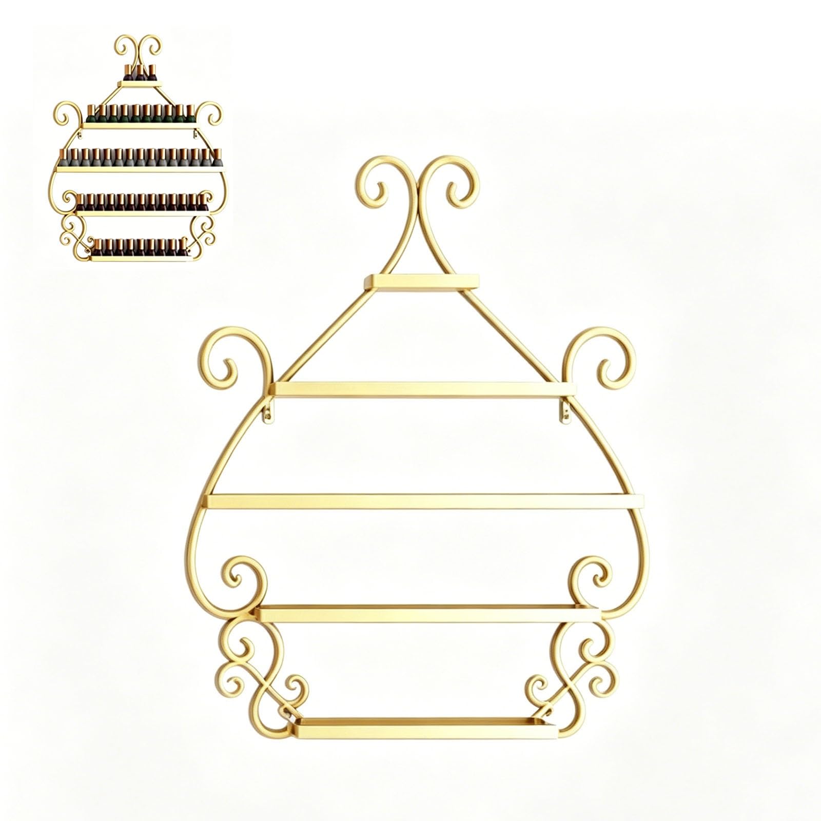 Wandmontiertes Nagellackregal aus Metall für ätherische Öle | 5-stufiges Nagellackaufbewahrungsregale, Nagellack-Display-Regal Wand Organizer Halter für Kosmetik(Gold)