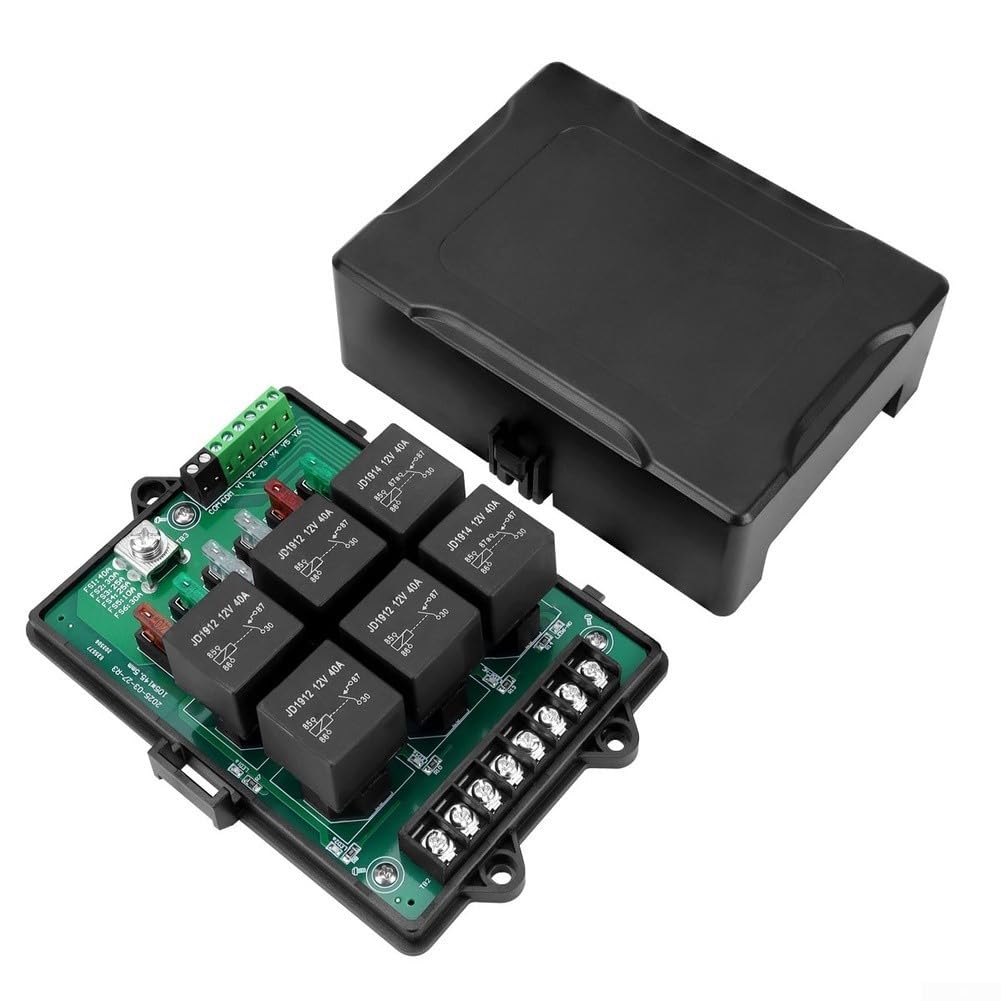 Zoegneer Caja de relé de fusibles automotrices de 6 vías de 12 V con 14 eslabones de fusibles medianos, luces indicadoras LED, carcasa de nailon resistente al fuego, terminales de cobre, diseño