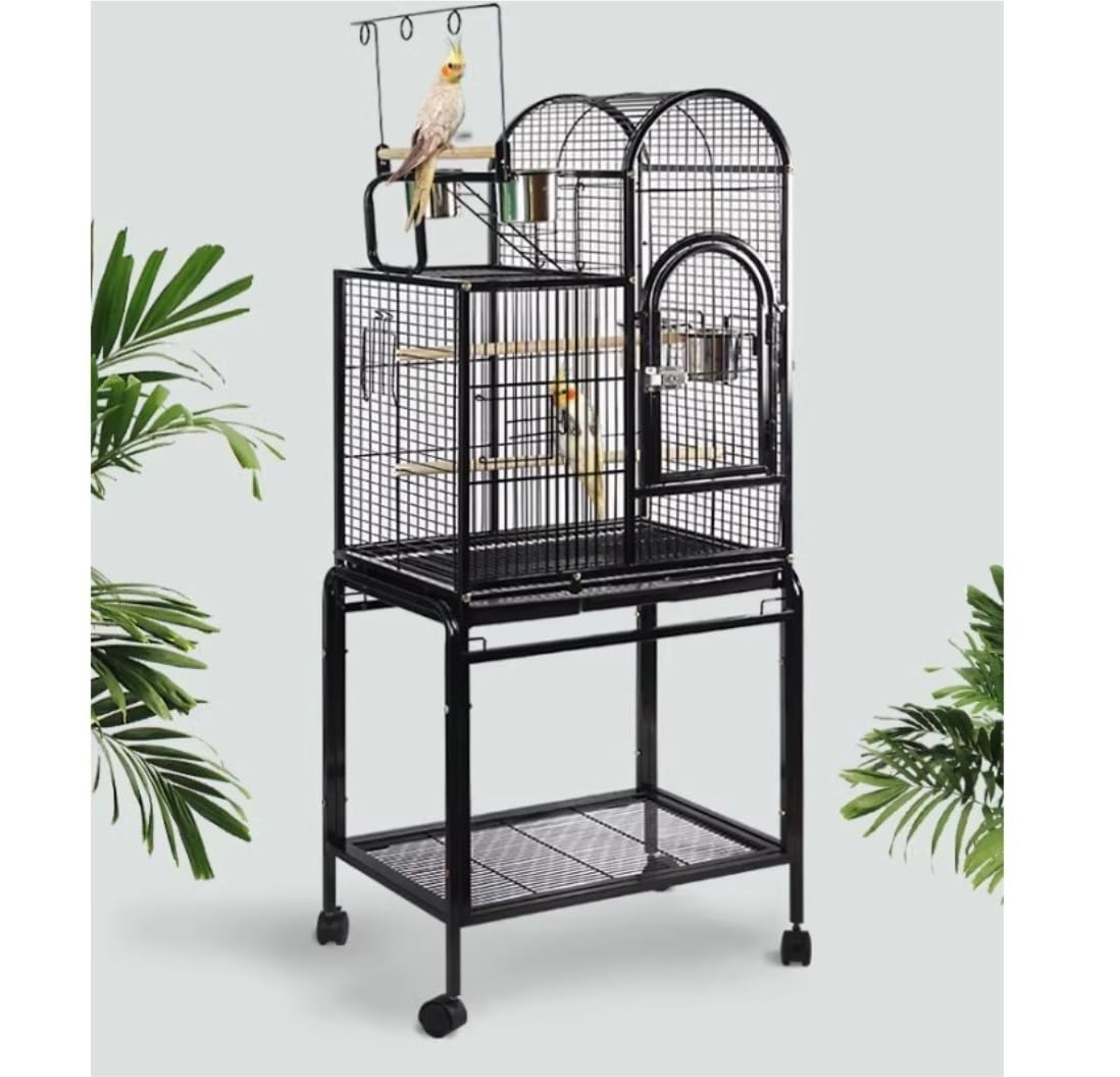 Gabbia Uccelli Gabbia per Uccelli Gabbia Per Pappagalli Grande Da 55" Con Ganci Giocattolo Sopra Il Posatoio Per Uccelli, Tazze Per Cibo, Supporto Con Rotelle, Gabbia Per Uccelli Per Calopsitte E Picc