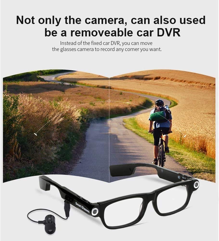 Bicchieri Intelligenti Multifunzione - Occhiali da Sole con Audio Video di 720p HD Videocamera, Nero, con connettività Bluetooth (Color : B)