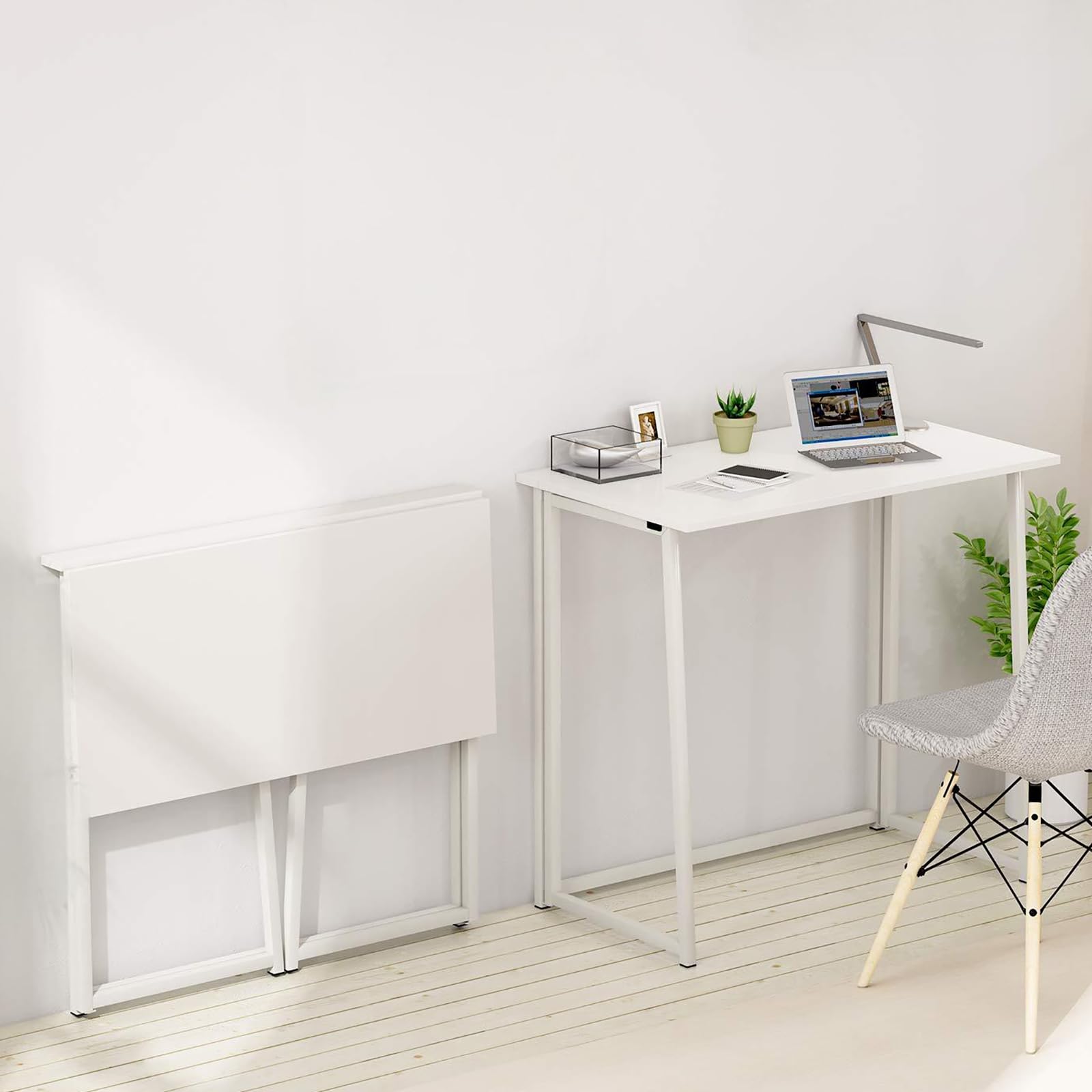 Moziel Mesa Escritorio Plegable, Compacto sin ensamblaje, Mesa Escritorio Ordenador Manualidades, Mesa Estudio Plegable para Oficina, Casa, 80 x 45 x 74 cm (Blanca)