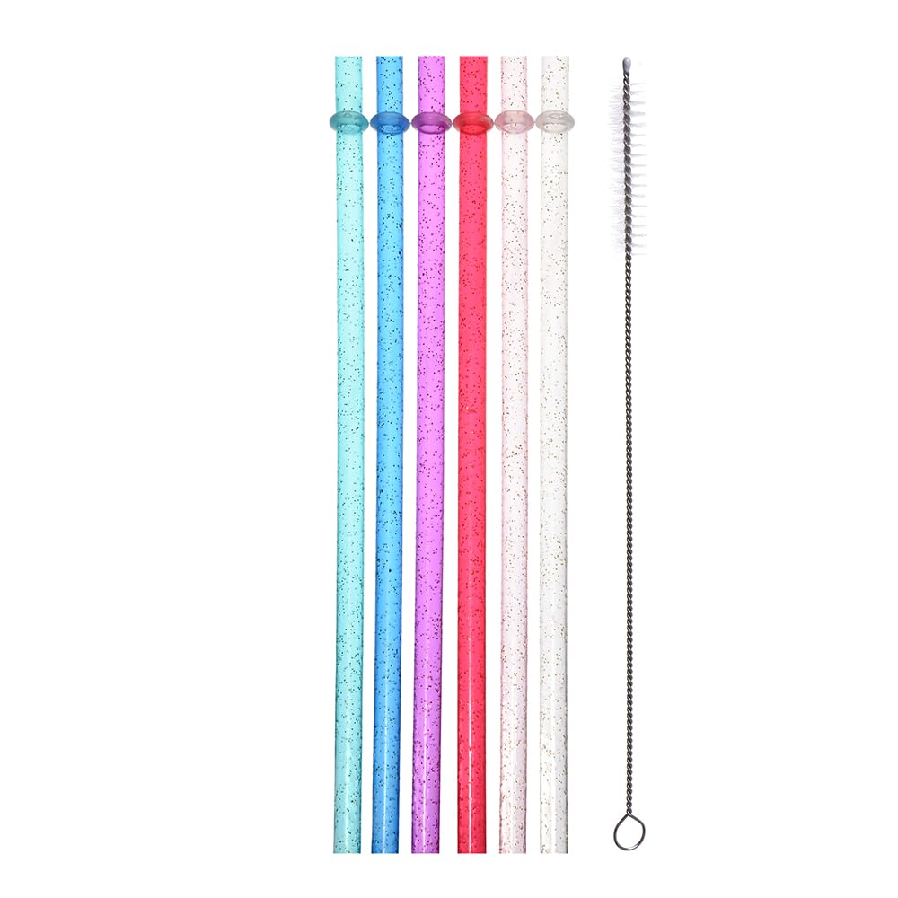 YAOSHENG 12Branch-packaging tan hard plastic reusable straw plus cleaning brush, 9.05 inches long thickened 20-40ounces available (12, 12 pieces of