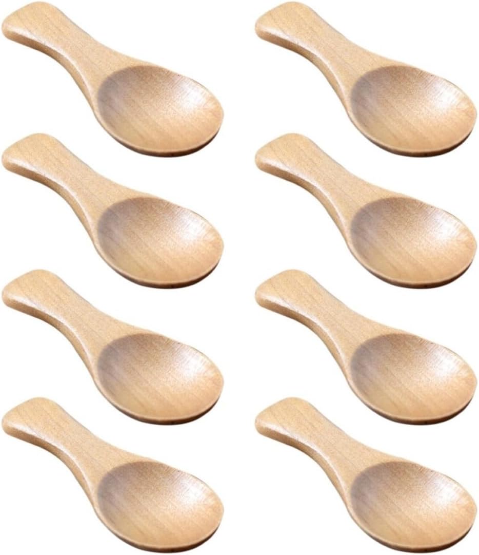 10pcs Wooden Salt Spoon Mini Short Handle Wood for Sugar Condiments
