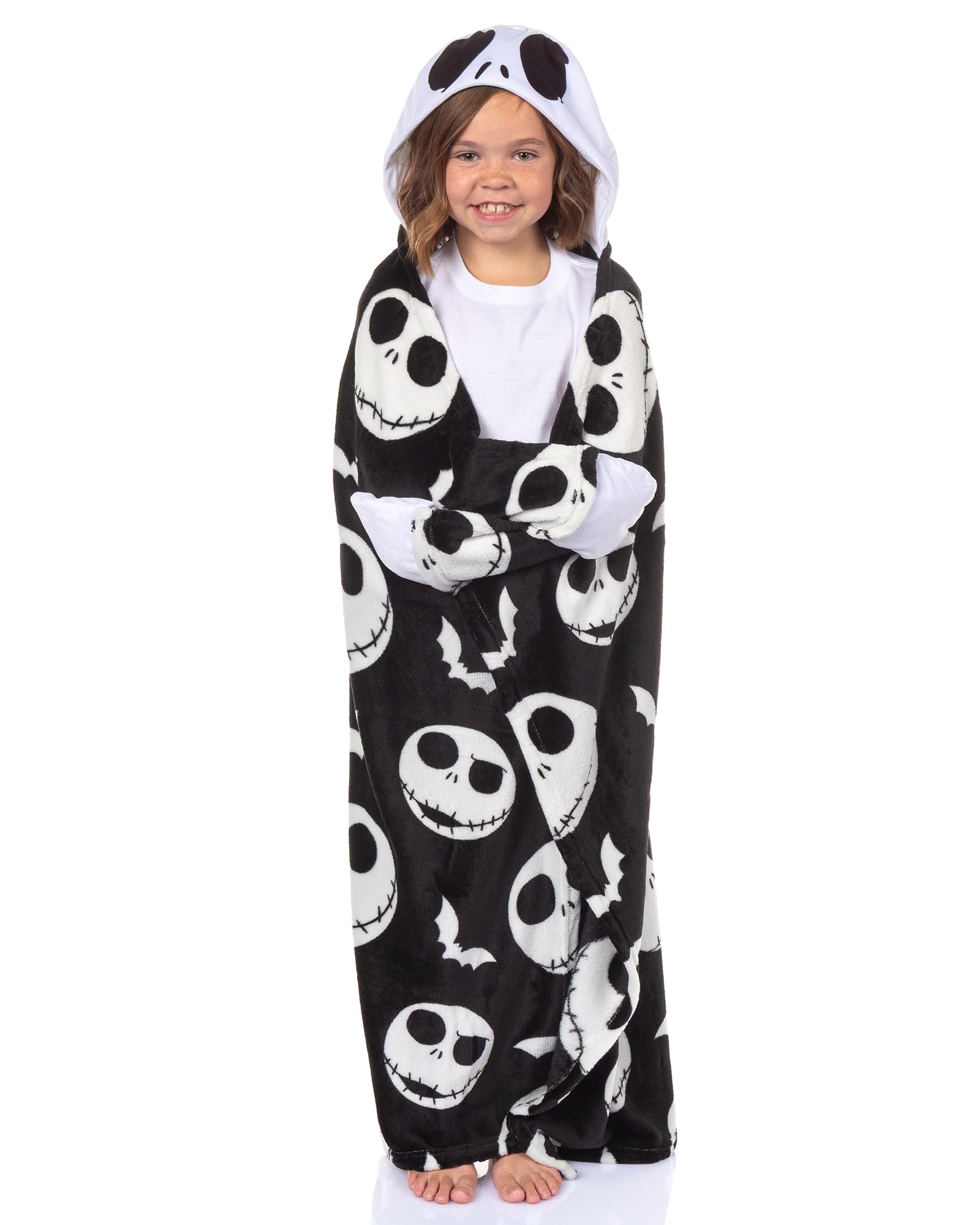 Northwest Black Disney Nightmare Before Christmas Kids Jack Skellington Hooded Throw 40"X 50"