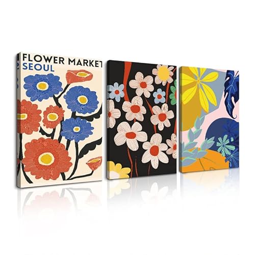 アートパネル 花 3枚セット飾り絵 フランス風ヴィンテージフラワー ポスター 壁掛けアート フレーム モダン アートボード 絵画 印刷された インテリア部屋飾り パネル アート(A, 40cmX60cm)