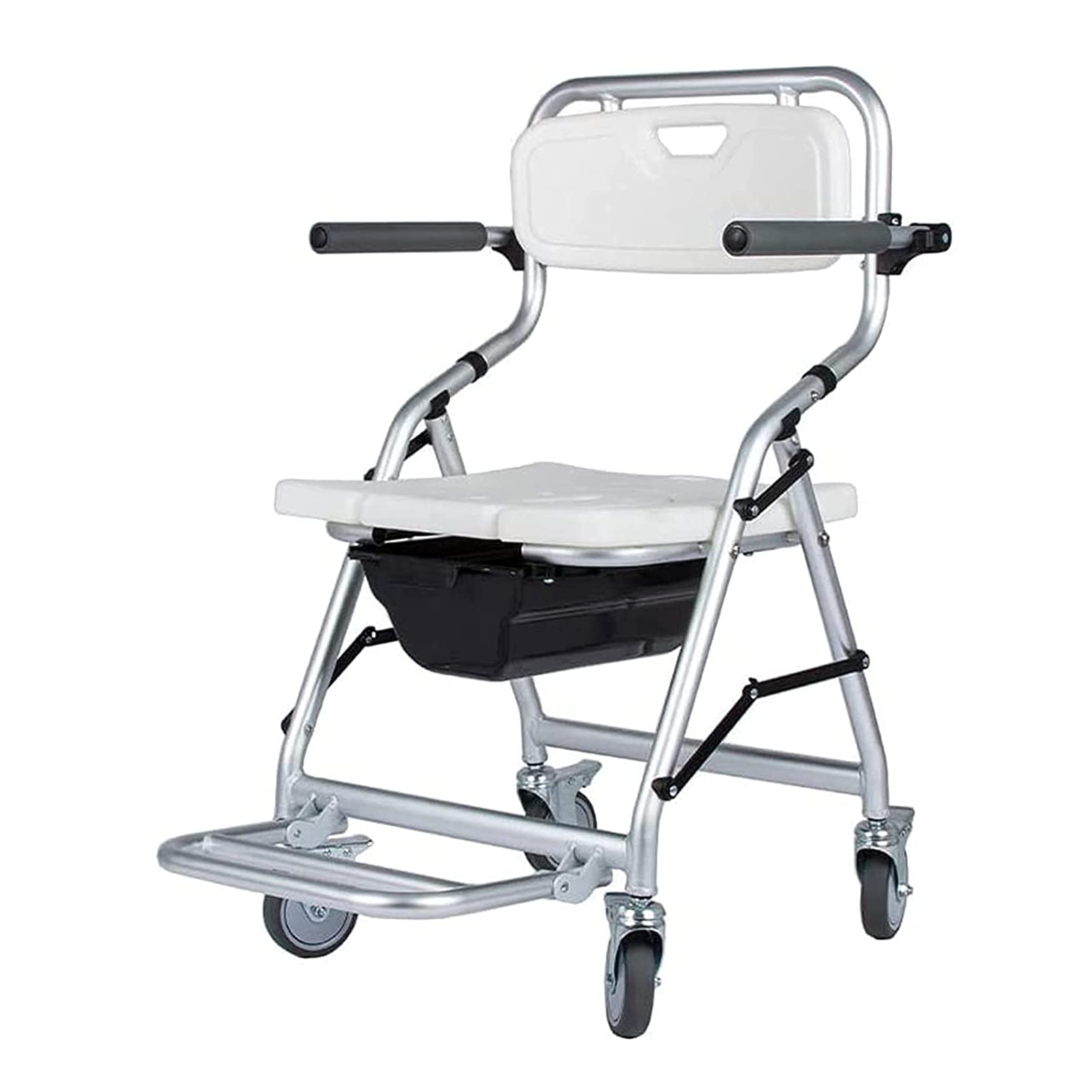 HEJLZC Folding Bedside Commode Chair, Toilet Chair Folding Pregnant Bedside Commode Lightweight with Padded/Backrest Bucket for Adults, Handicap