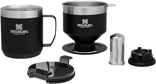 Vista 2 de Stanley Perfect Brew Pour Over Set con taza de campamento, filtro reutilizable, sin BPA, cafetera de acero inoxidable fácil de limpiar, color negro
