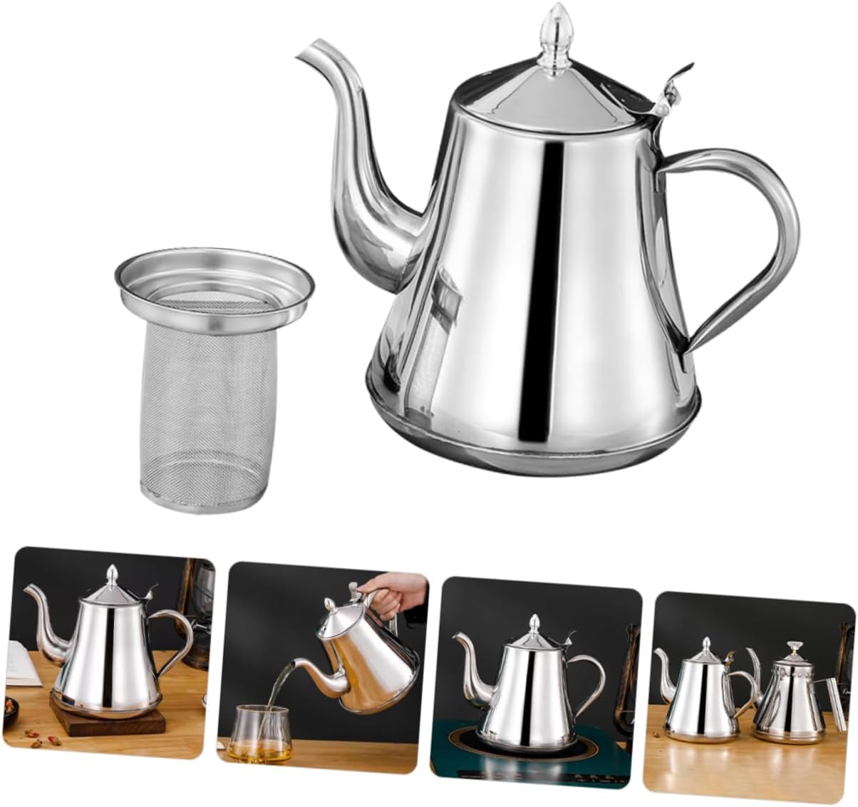 Stainless Kettle with Long Spout and Filter and Teapot for Home Office Camping Easy Water Control for Coffee Lovers