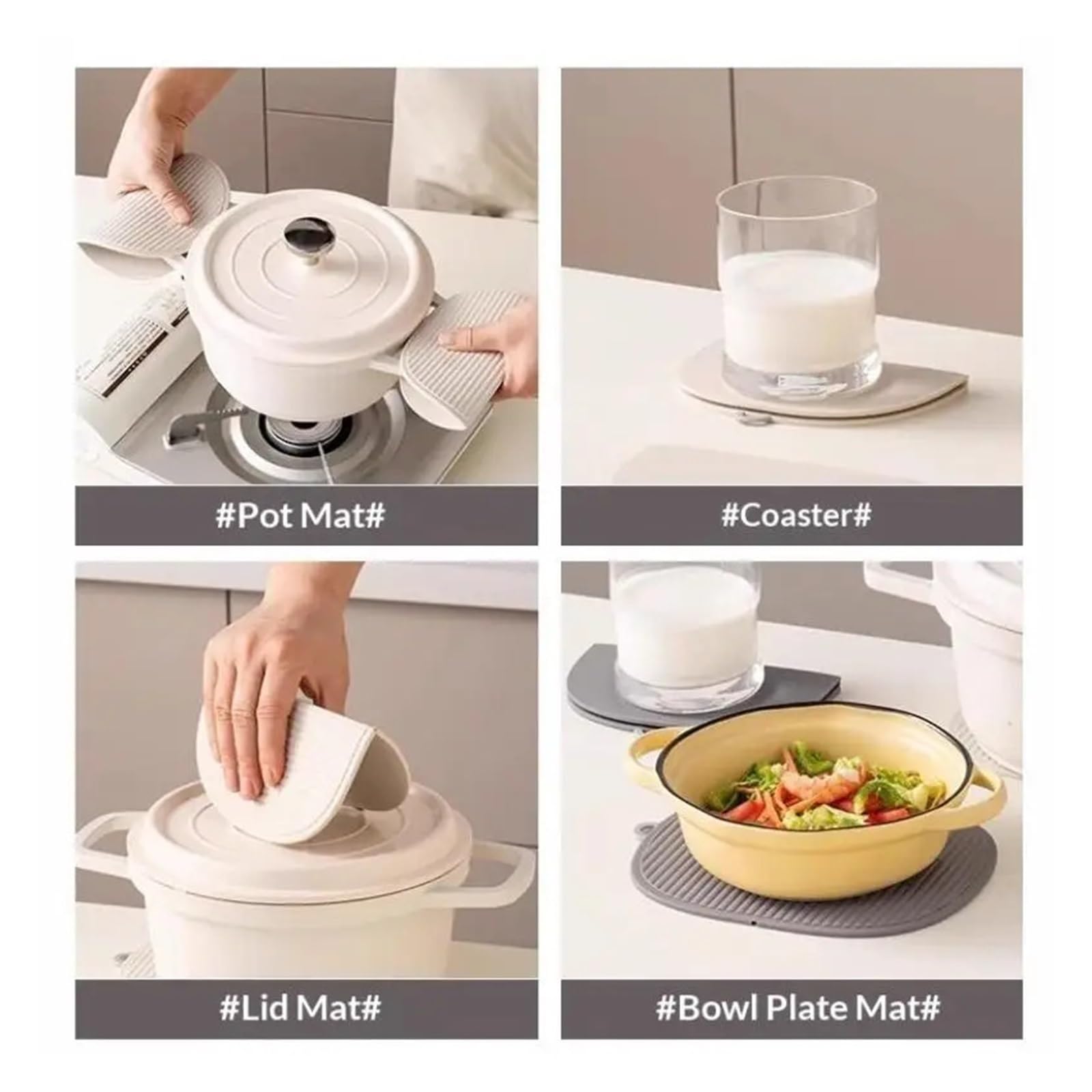 Dessous de plat en silicone pour casseroles chaudes, protecteurs de comptoir résistants à la chaleur, dessous de verre pliables