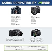Vista 2 de Wasabi Power LP-E6, LP-E6N Battery (2-Pack) for Canon EOS 5D Mark II/III/IV, 5DS, 5DS R, 6D, 6D Mark II, 7D, 7D Mark II, 70D, 80D, 90D, R, R5, R5C