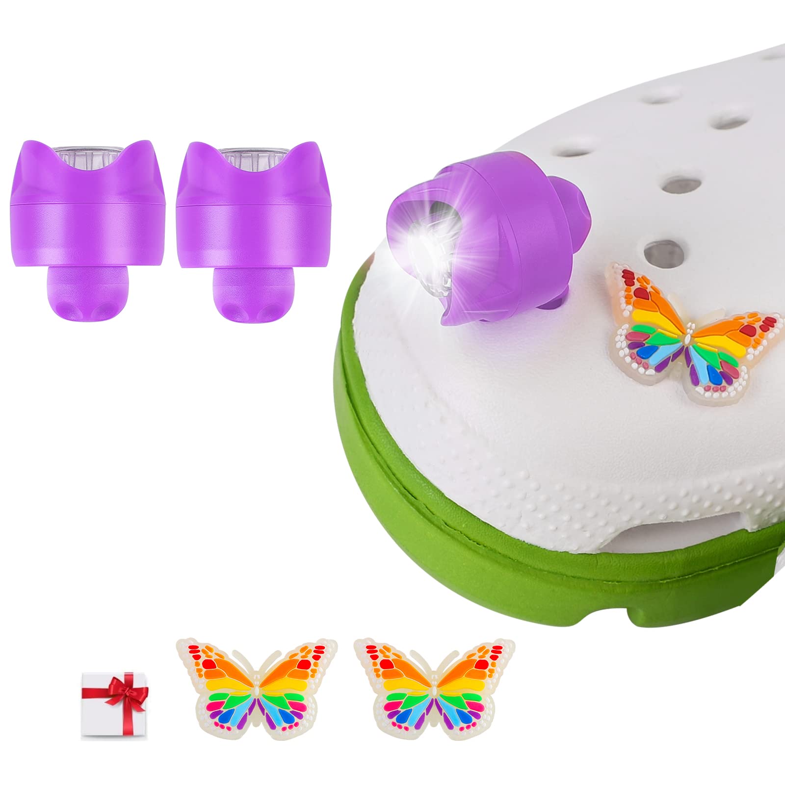 SUPERNIGHT Headlights for Croc, 2Pcs Croc Lights for Shoes and 2Pcs Luminous Shoe Charms Decoration for Dog Walking, Handy Camping, Home Life, IPX5 Waterproof, Ultra Bright and Long Lasting (Purple)