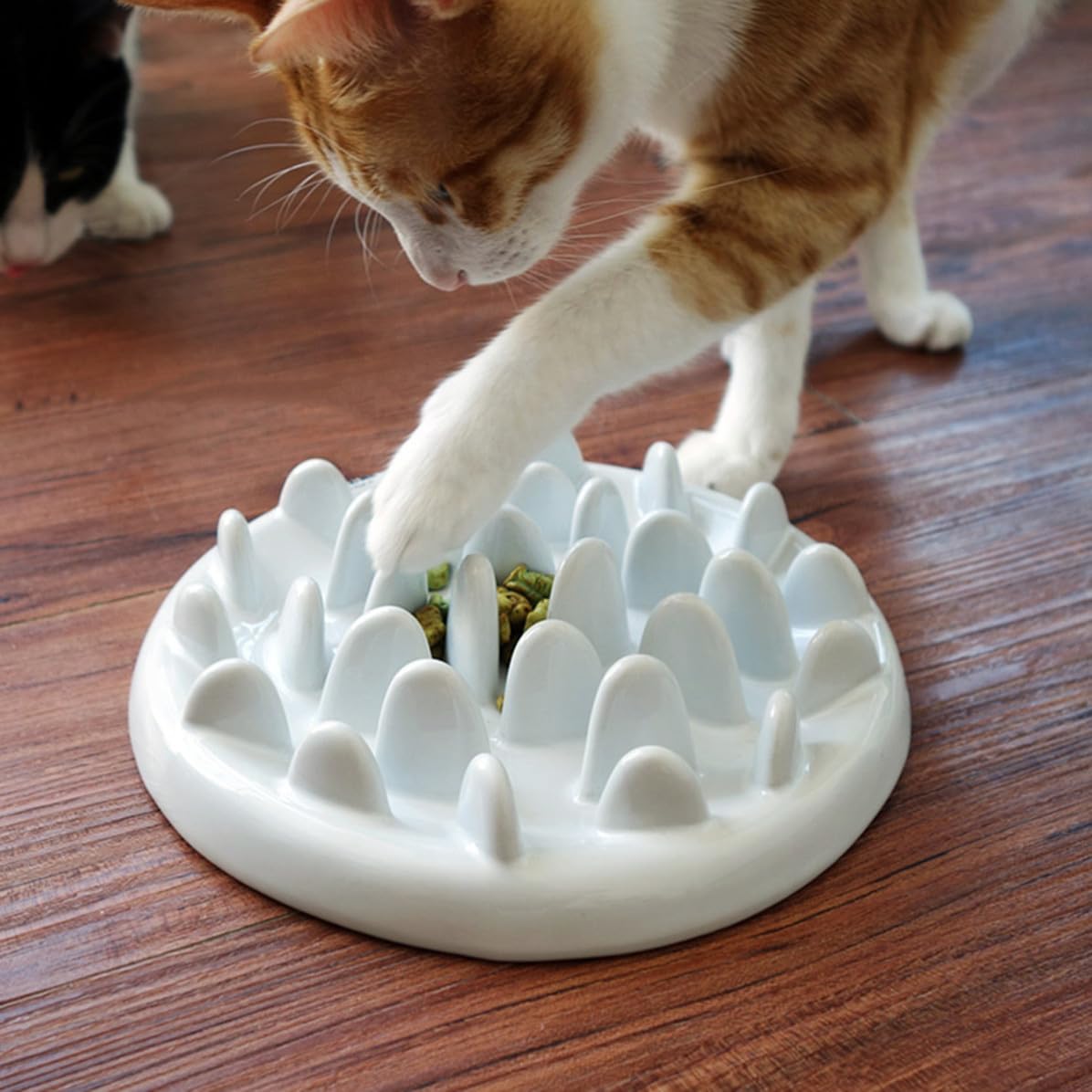 Gamelle en Céramique Blanche pour Chats et Chiens, Bol à Alimentation Lente Labyrinthe Anti-éclatement, Repas Amusant et Sain
