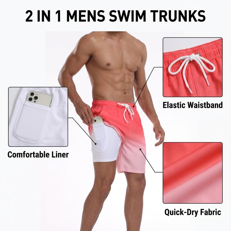Image of Keevoom Mens Swim Trunks Compression Liner Swimming Shorts Swimwear Quick Dry Swimsuit Bathing Suits Board Shorts