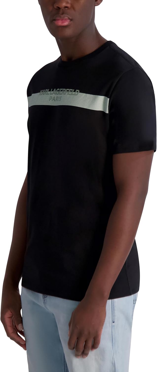 Karl Lagerfeld Men's Short Sleeve Crewneck Stripe Karl Logo T-Shirt