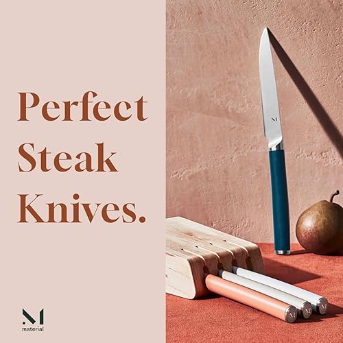Miniatura 4 de Material, The 5pc Stainless Steel Steak Knives Set, 4 Knives + Holder, Razor Sharp, Matte Finish, Dishwasher Safe, Morel