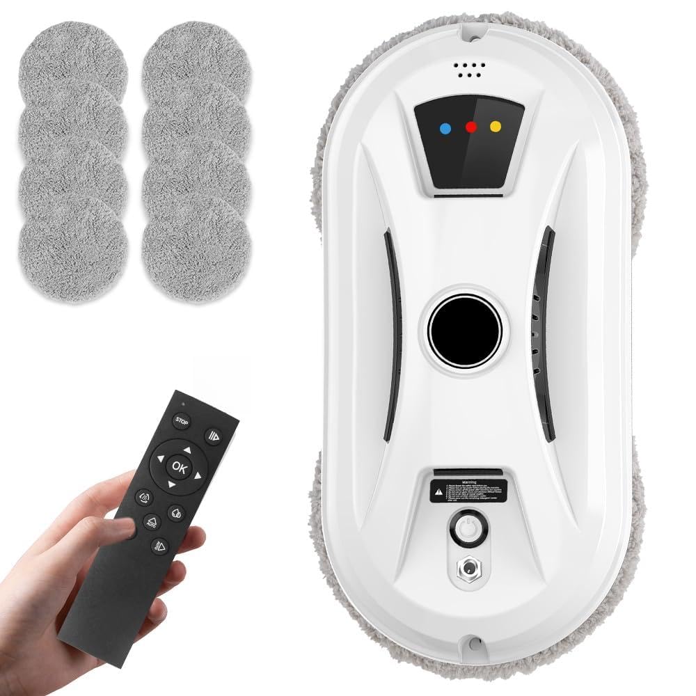 Fensterputzroboter, 5600 Pa Fensterputzer Elektrischer Roboter mit Fernbedienung, Fensterroboter für Innen- & Außenfenster, 8 Lappen