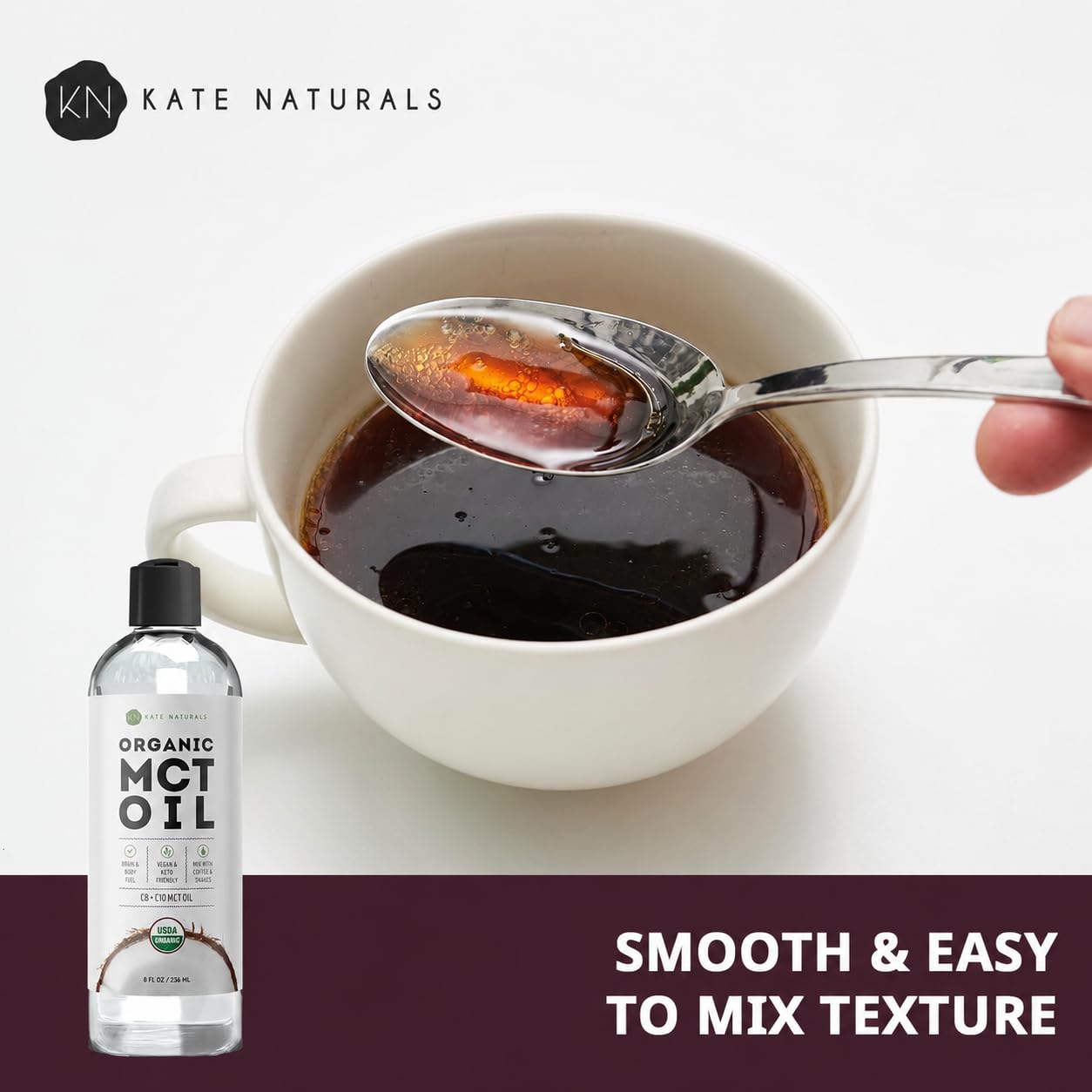 Kate Naturals Organic MCT Oil for Coffee & Keto, Unflavored, Odorless, 8oz — Amazon image 4