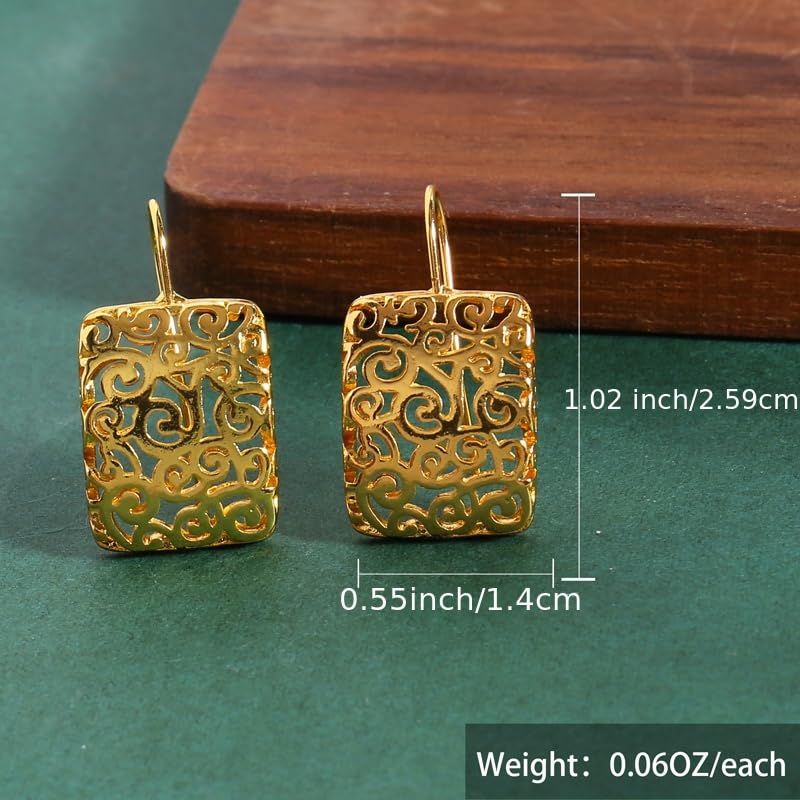Exquisite Retro Hollow Gold Color Carving Pattern Dangle Earrings Fashion Temperament Earrings Daily Accessories Party Birthday Valentine’s Day Jewelry Gifts for Women