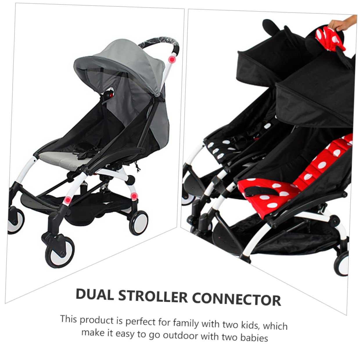 Lot De 3 Connecteurs De Poussette - Accessoires Pour Poussette Double, Réglables En Aluminium Noir