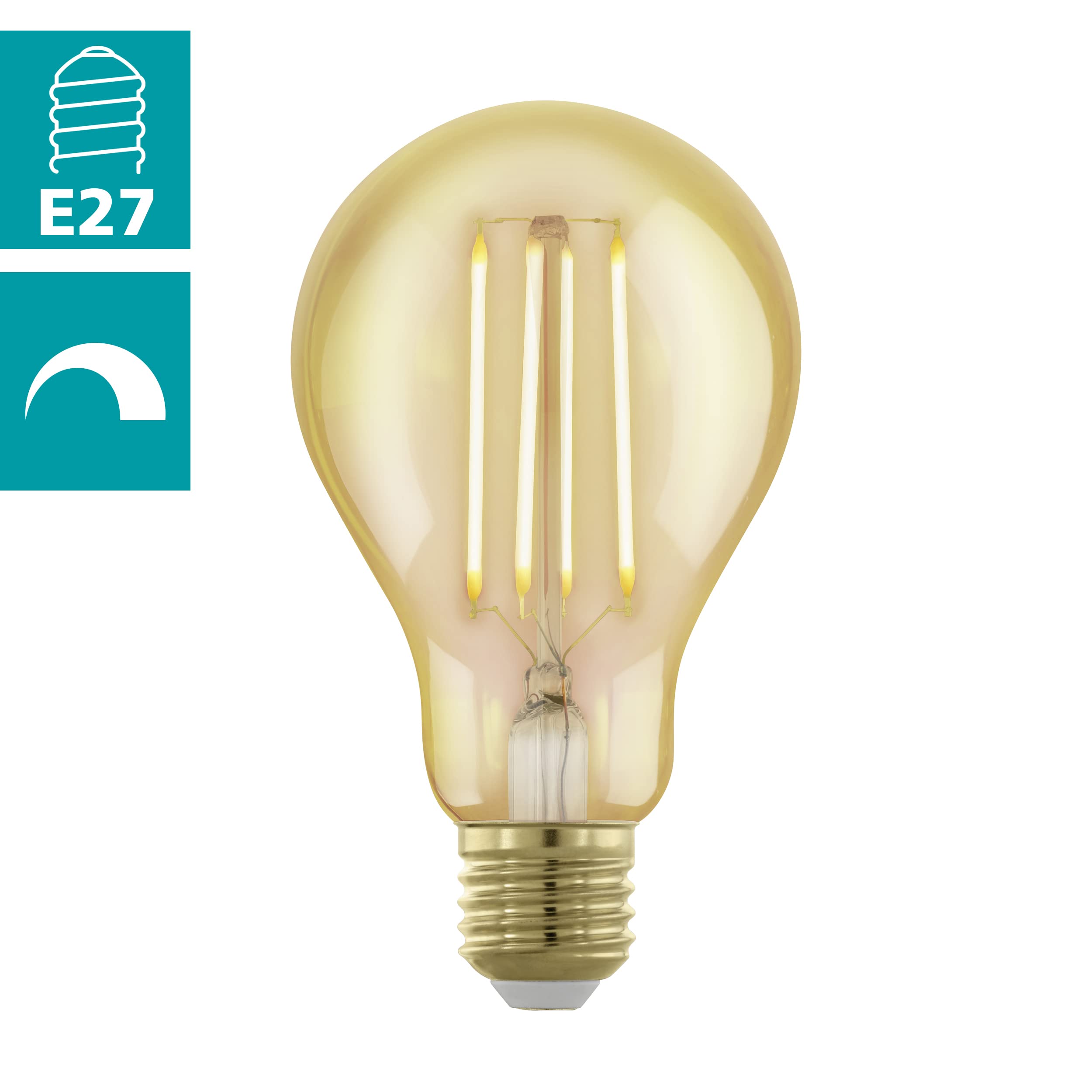 EGLO E27-LED-A75 Retro Dimmable Lightbulb in Amber, Gold, H 133 mm, diameter 75 mm - Image 2