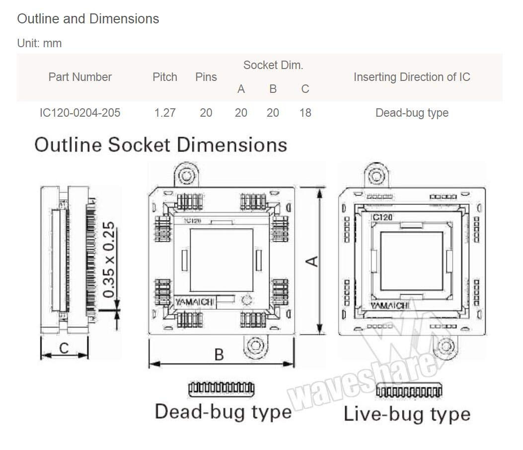Coverless Programming Connector/Converter/Adapter PLCC20 TO DIP20 (With PCB), 20-Pin, 1.27mm Pitch, Yamaichi IC Test Burn-in Socket, Applied to PLCC 20 Packages.
