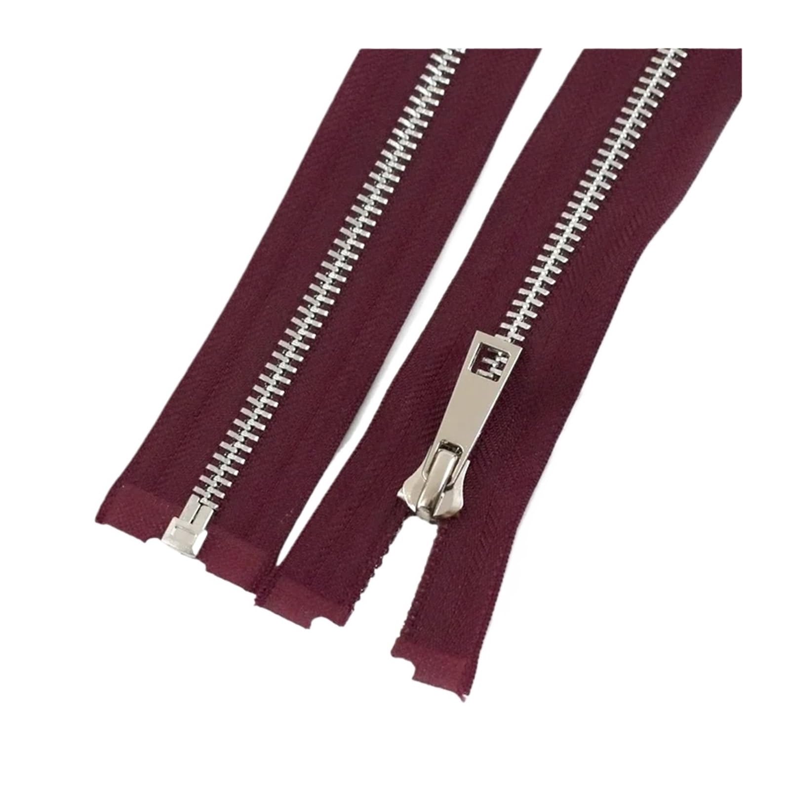 Cremallera de metal 5 #, 40/50/60/70/80 cm, apertura simple, dientes plateados, ropa, cremalleras de coser(Dark Red,60 cm, 5 # – 10 unidades)