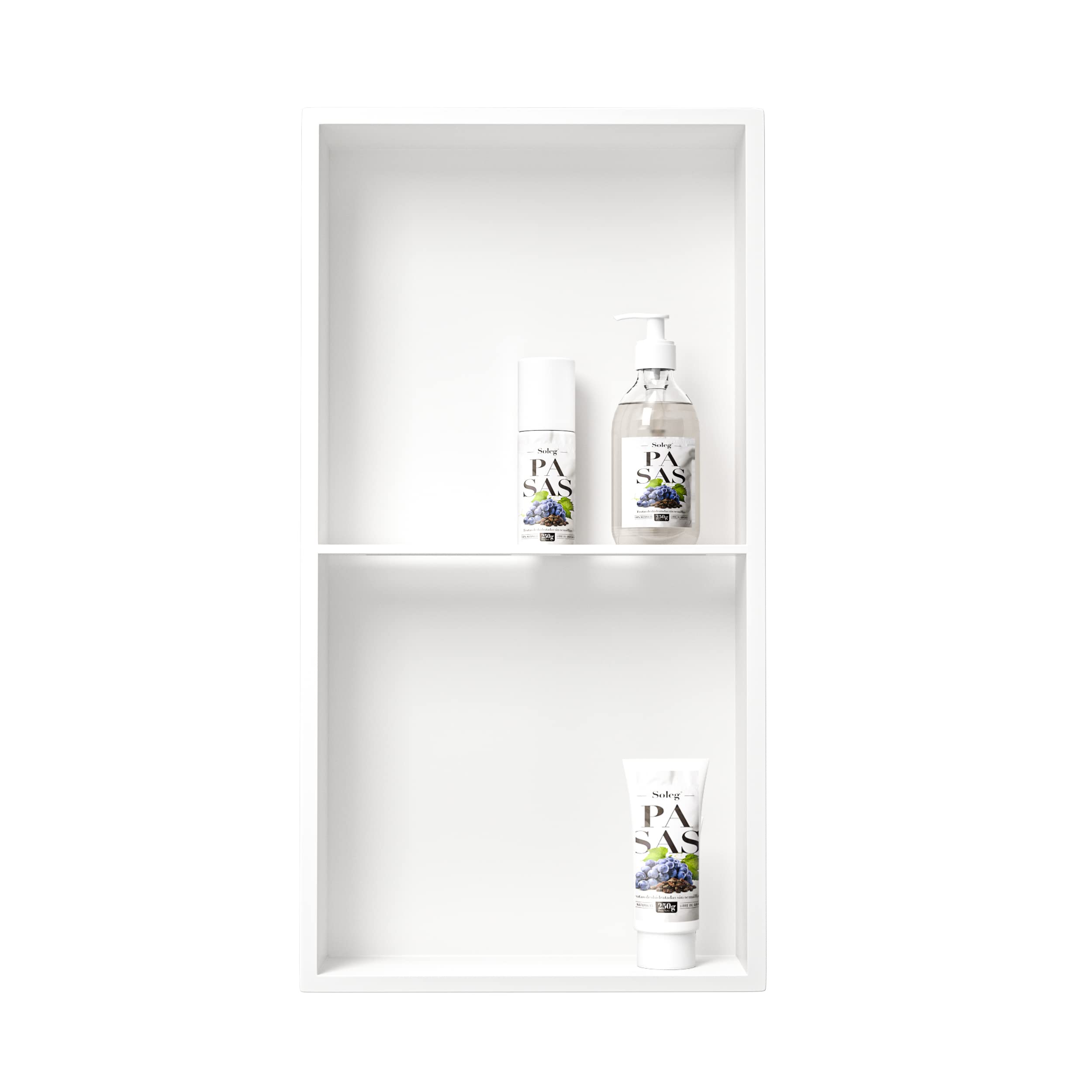 Bernkot Shower Niche Stainless Steel, 30×60 cm No Tile Needed Wall Niche Double Shelves,Recessed Shower Shelf for Bathroom Storage, White