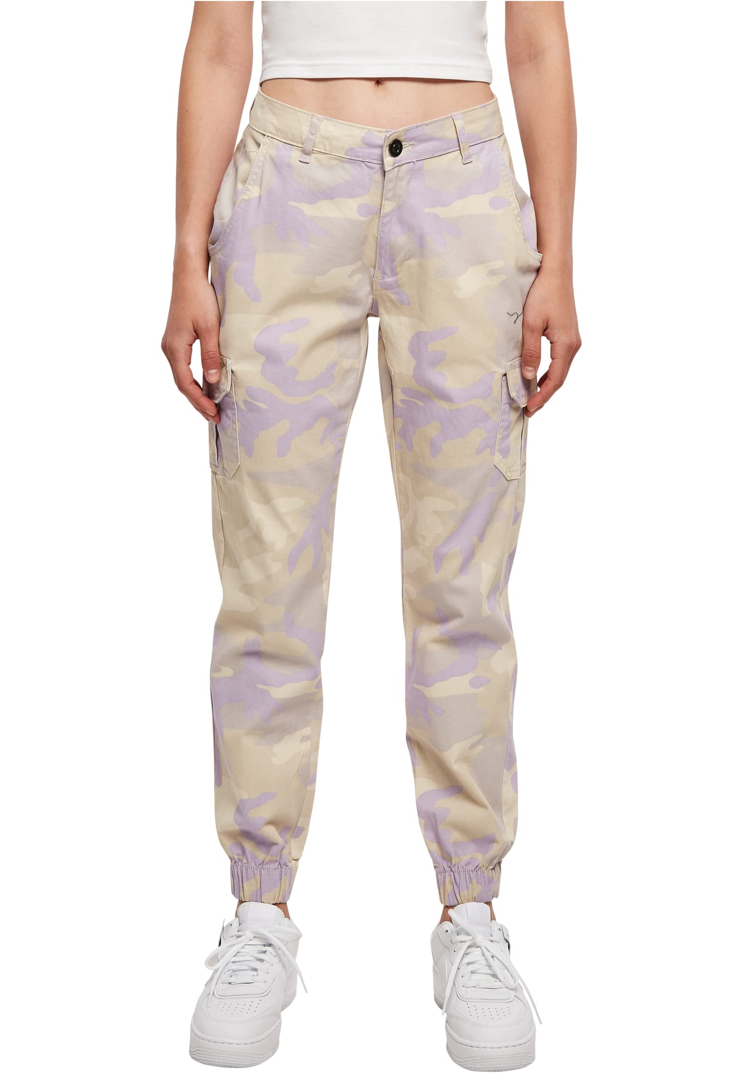 Urban Classics Women's Ladies High Waist Camo Cargo Pants Trouser, Purple Camo, 29