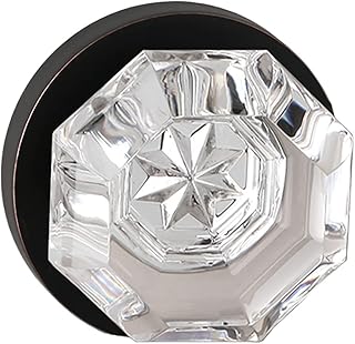 Bravura Hardware 925 Bancroft Knob Privacy Lockset with Modern Round Trim Crystal Door Knob for Bedroom/Bathroom, Oil Rubbed Bronze
