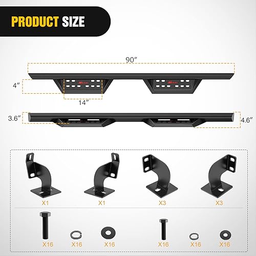 Miniatura 2 de Nilight Estribos para Toyota Tundra CrewMax Cab 2007-2021 de 3.6 pulgadas con caída lateral atornillada con recubrimiento en polvo negro