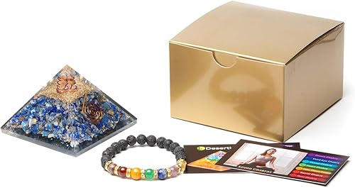 Miniatura 2 de Pirámide de orgono cristales de piedra de lapislázuli azul con punta de cuarzo envuelta en cobre