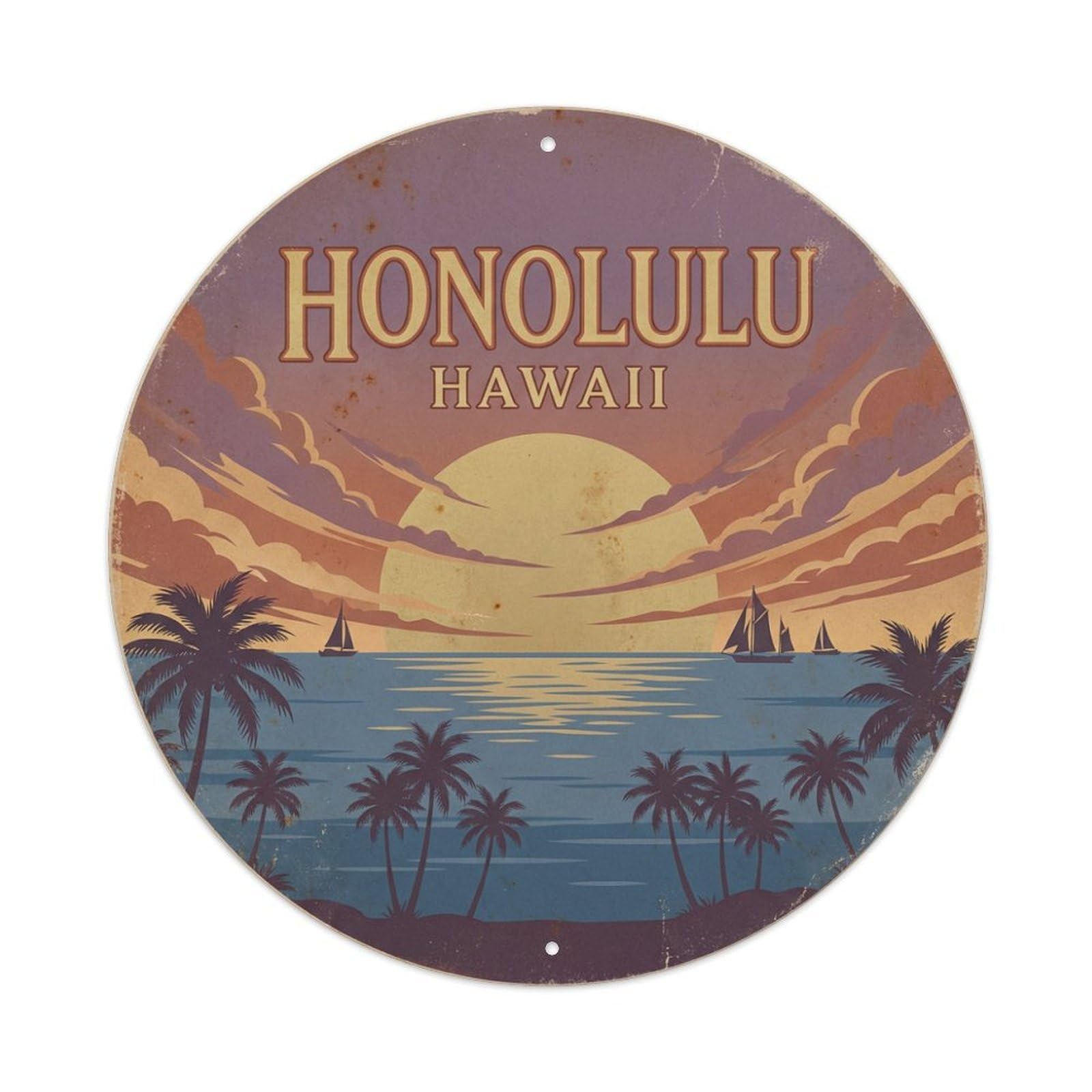Vintage Travel Honolulu Hawaii Grandeur Vintage Metal Tin Sign Plaque Wall Decor for Cafe, Club Bar, Office, Garden Metal Poster 8x8Inch