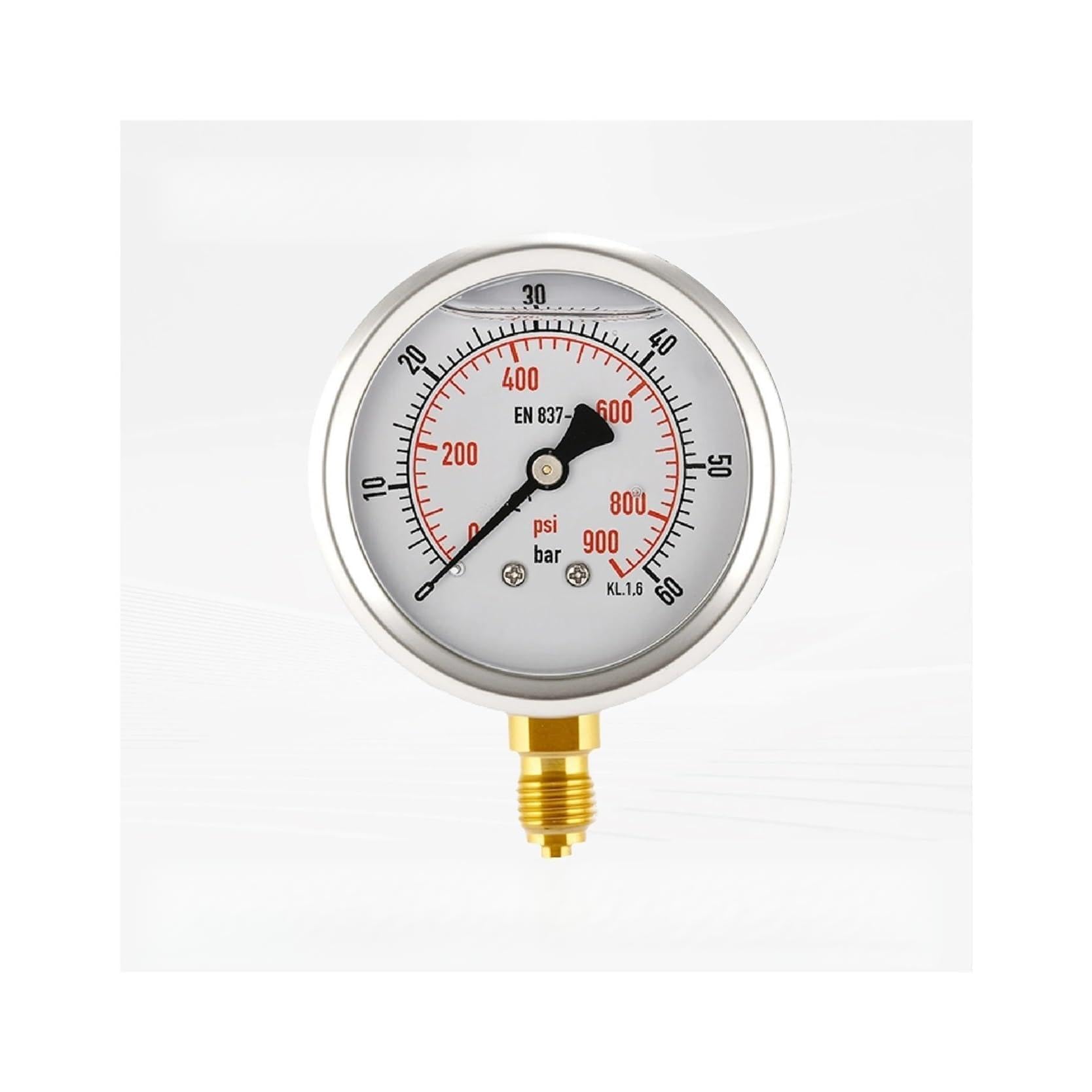 Manómetro, Manómetro de acero inoxidable a prueba de golpes, medidor de presión de gas y aceite hidráulico G1/2 de alta precisión de grado industrial de 0 a 1000 bar | 0-60bar