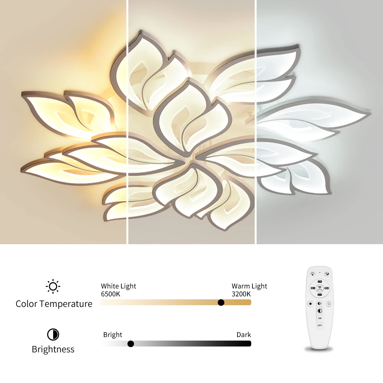 Sky angle LED Deckenleuchte Mit Fernbedienung Dimmbar Schlafzimmer Lampe, Kreative Blumenform Design Wohnzimmer Deckenlicht(12 Köpfe/Ø89cm/35in)