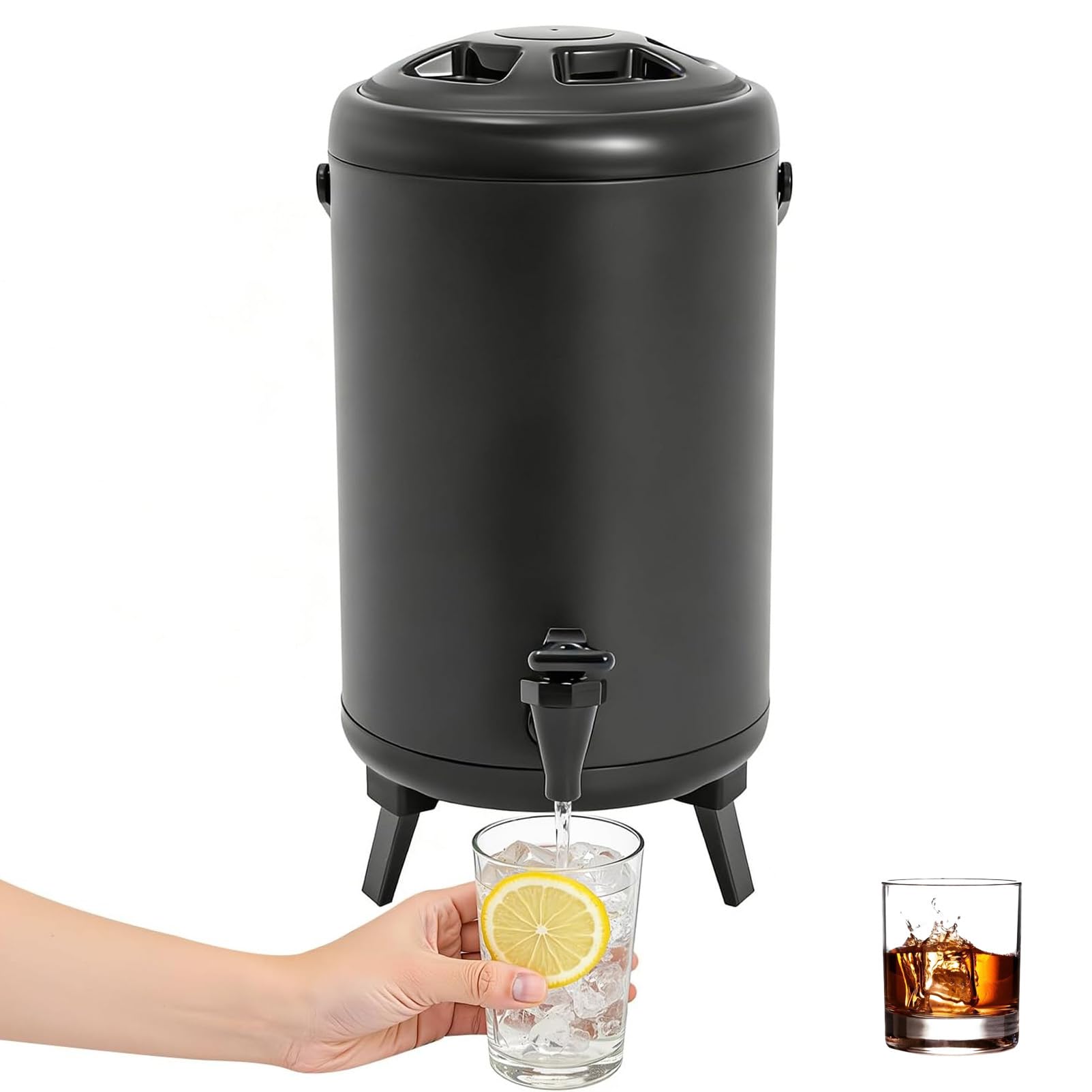 Dispensador de bebidas de acero inoxidable, doble pared de 10 litros para retención de calor y frío con grifo y asa, ideal para fiestas, camping, eventos al aire libre y bufés