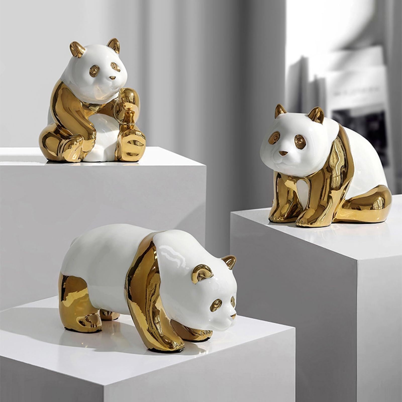 Yofab Zabawne akcesoria biurkowe rzeźba zwierząt dekoracja ceramiczne figurki nowoczesne rzeźby do salonu regał na książki sypialnia biuro wystrój vintage (zestaw złoty)