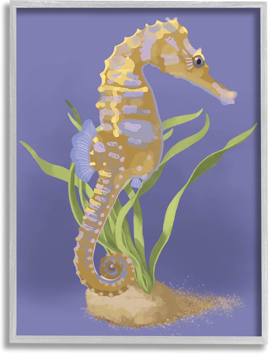 Stupell Industries Underwater Seahorse Green Kelp Over Purple, Designed by Sally Springer Griffith Gray Framed Wall Art, Blue