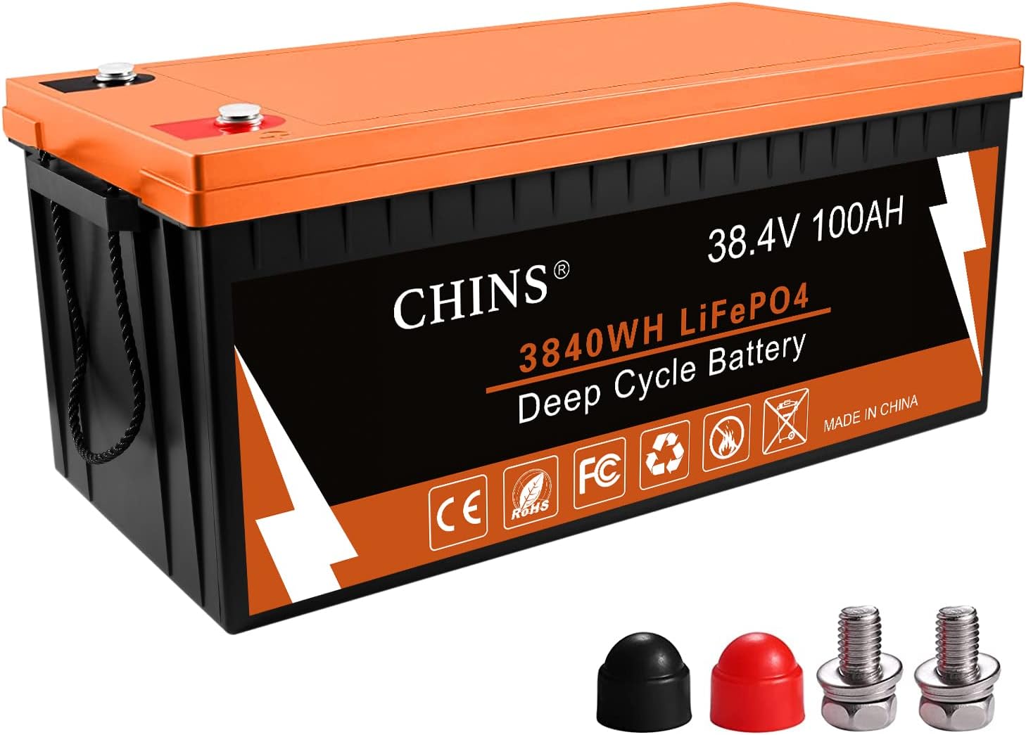 CHINS 36V 100AH Bluetooth LiFePO4 Lithium Battery, Built in