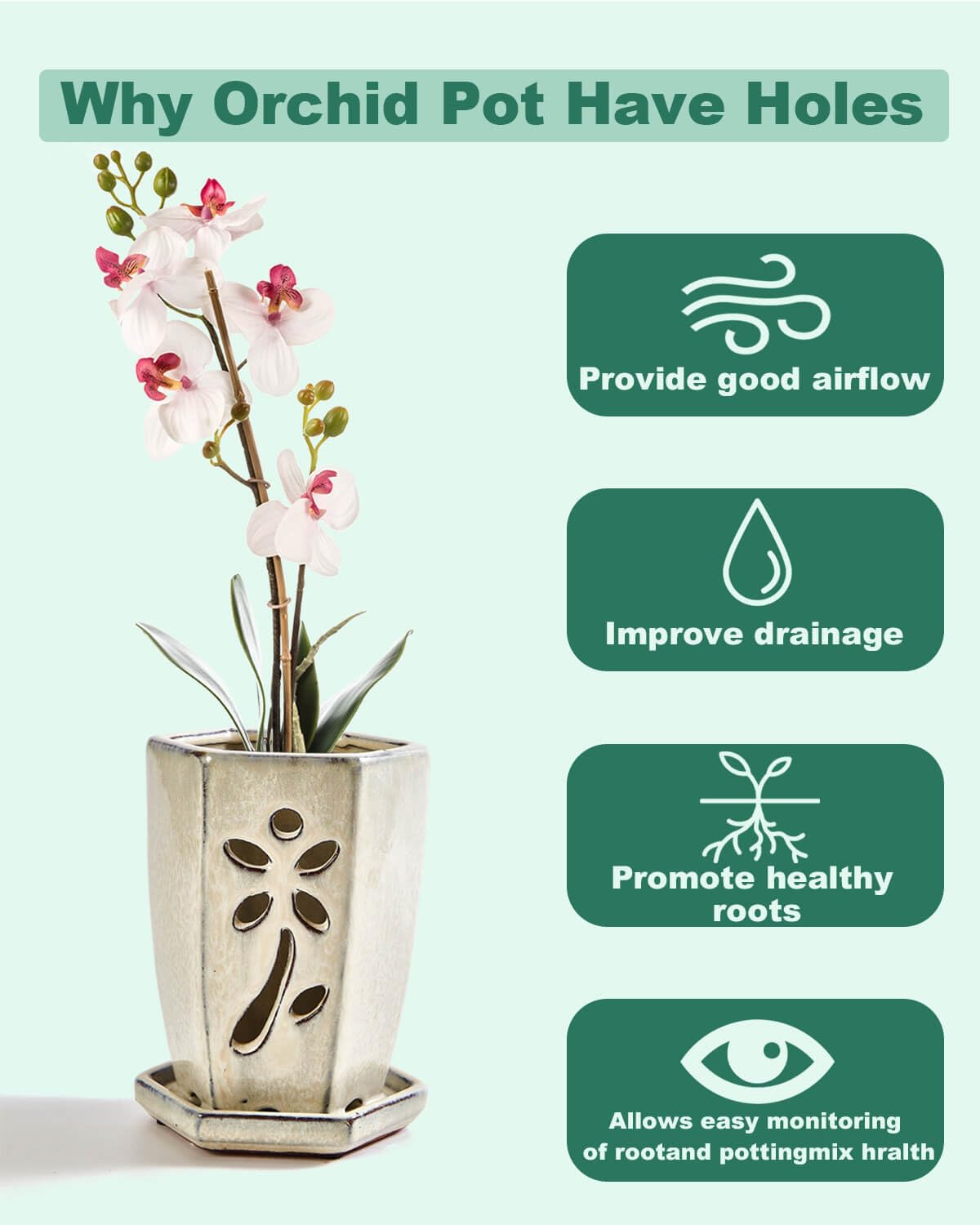 Vaso Per Orchidee In Ceramica Blu 15,2 Cm Con Fori Di Drenaggio E Sottovaso Attaccato