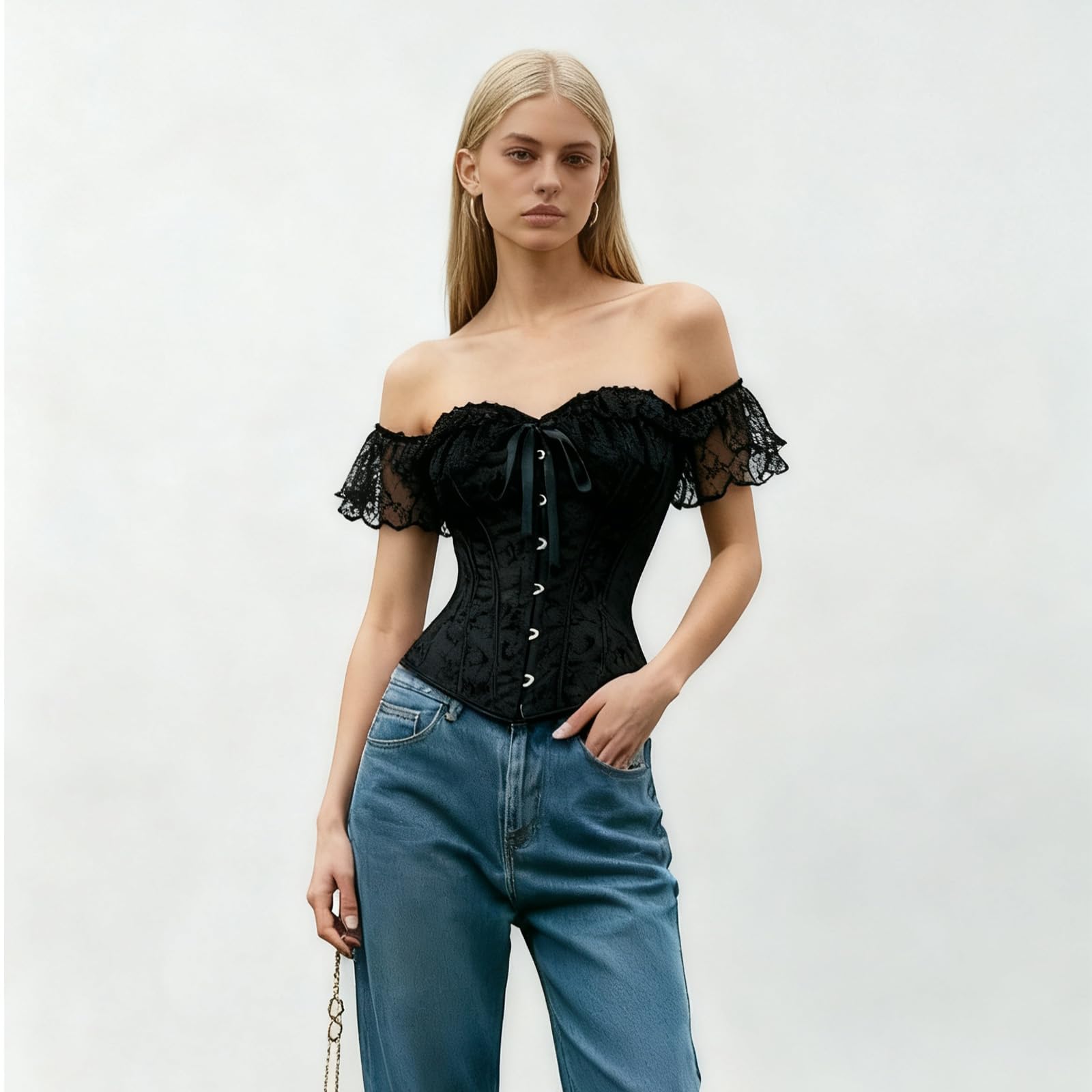 SUKUTU Corset complet pour Femme avec Bretelles en Dentelle partie Supérieure ajustée au Corps corset Gothique rétro avec Fermeture à l'avant sous-vêtement sculptant